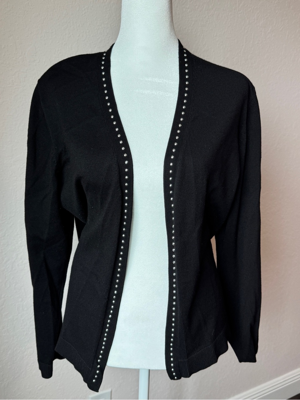 89th + Madison Black Studded Trim Open Front Cardigan XL